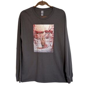 Gildan Men’s Large Pioneer Valley Graphic Long Sleeve T-shirt Grey Fox